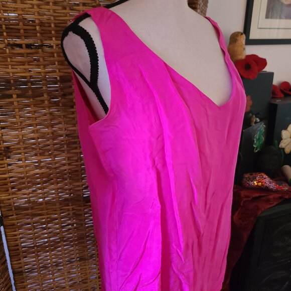 Vintage Express Hot Pink 100% Silk V-Neck Tank Top Blouse Small - Picture 3 of 5